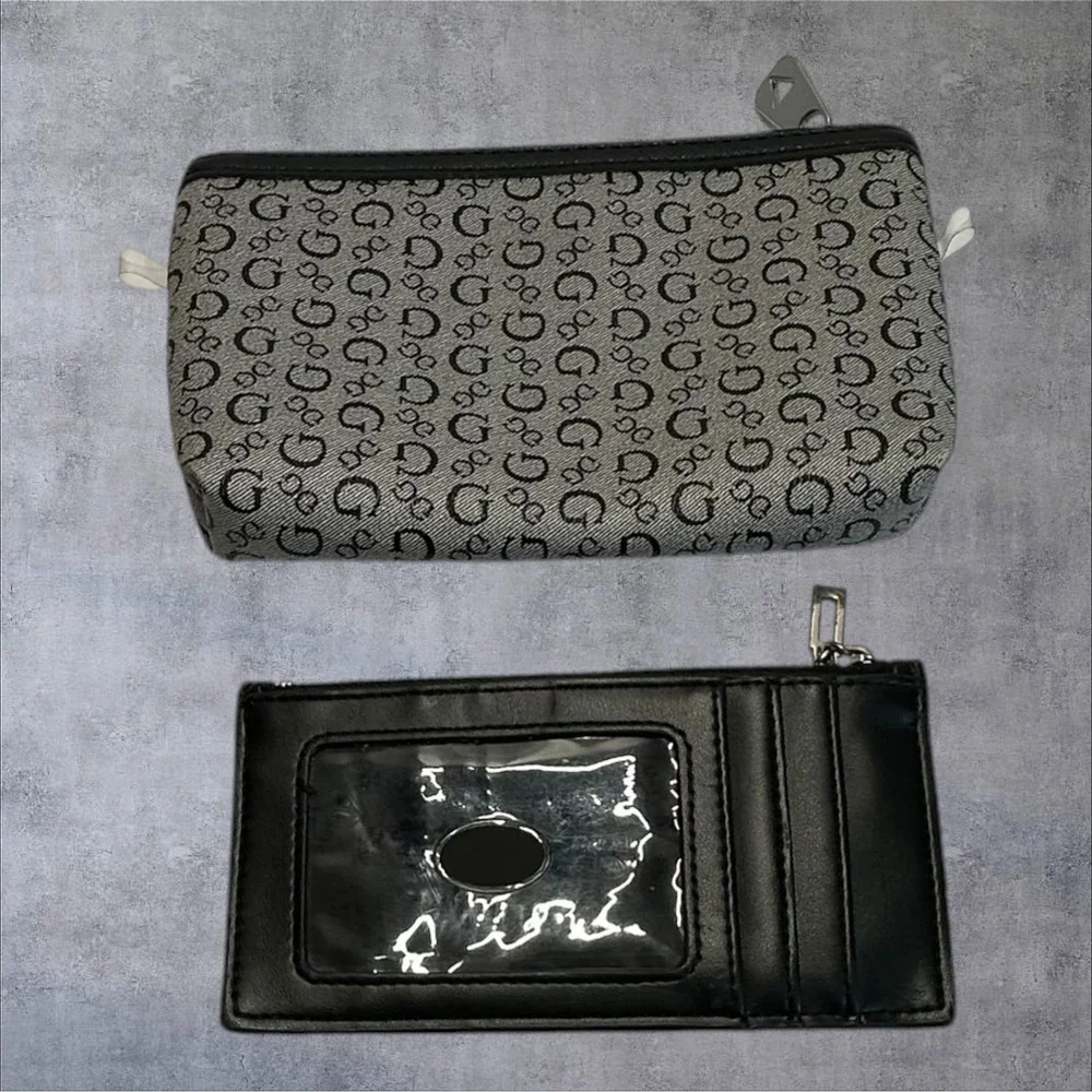 GUESS Pouch‎ and Card Case Set Women Small Black Grey Monogram Logo